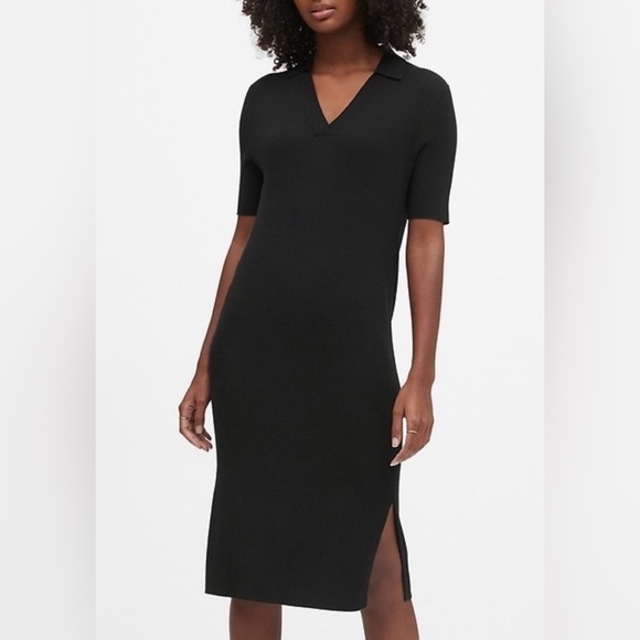 Black Ribbed Knit Dress - Picture 1 of 5